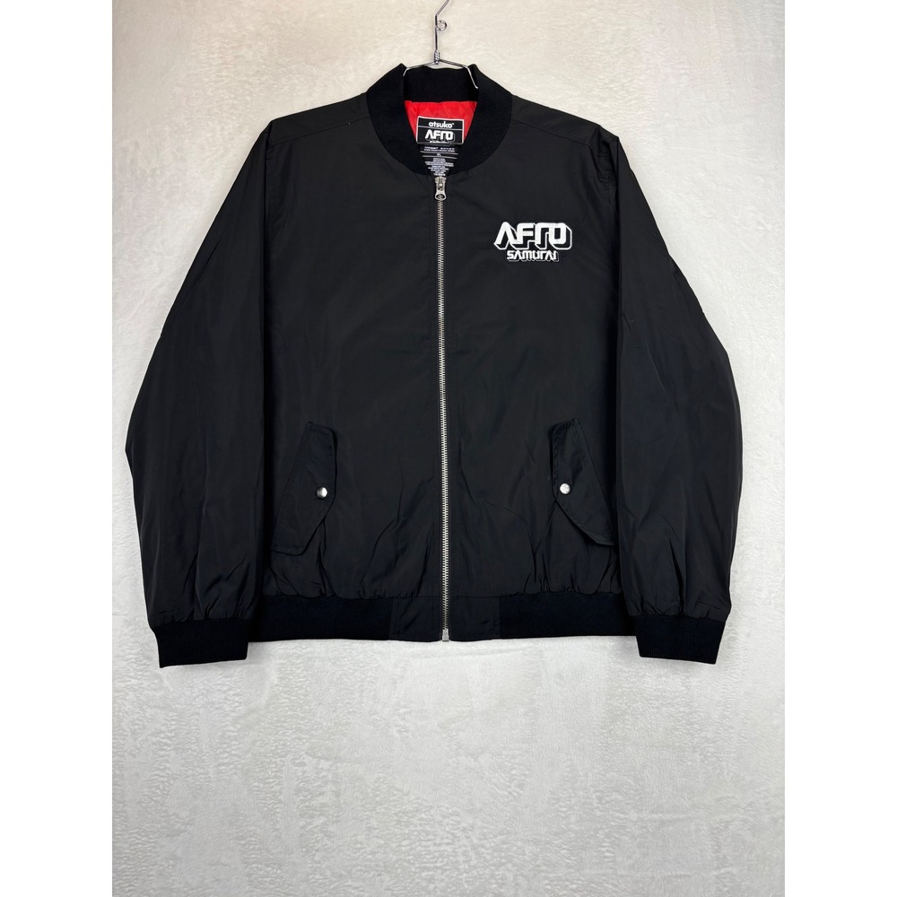 Atsuko Afro Samurai Mens XL Black Bomber Jacket Graphic Print Anime Streetwear